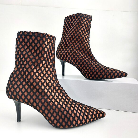 ZARA Pointed Toe Ankle Boots 7.5 Bronze Black Mesh Heels Glam Clubwear - Picture 6 of 14